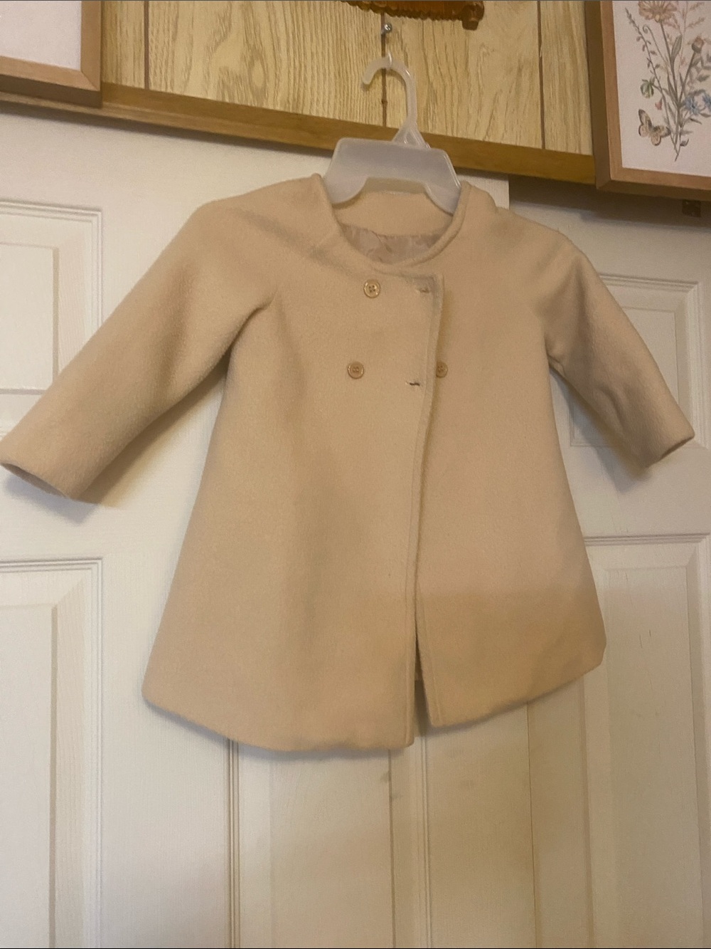 Source Unknown Cream Double-Breasted Kids Pea Coat